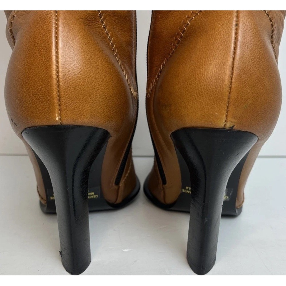 Vintage Wild Orchid Cognac Leather Wavy Patch Stitch Knee High Boots Y2K Size 10 - Picture 6 of 15